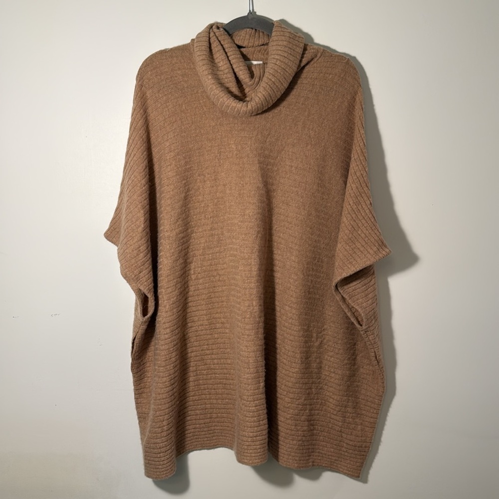 Garnet Hill Cashmere Ribbed Turtleneck Ruana Poncho Shawl Medium
